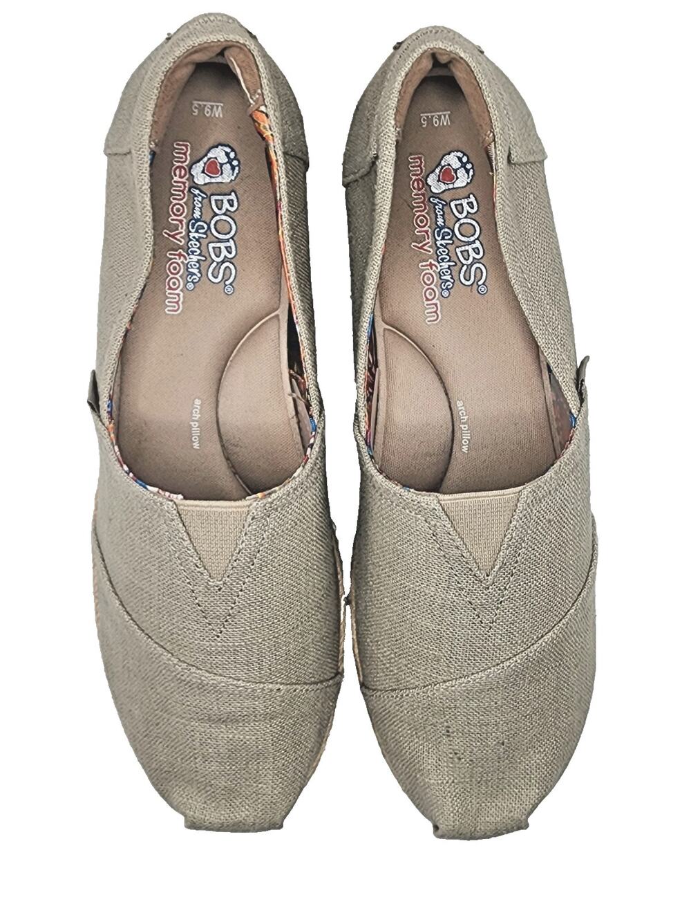 Women's 9.5 BOBS from Skechers Memory Foam Taupe Espadrille Wedge Shoes